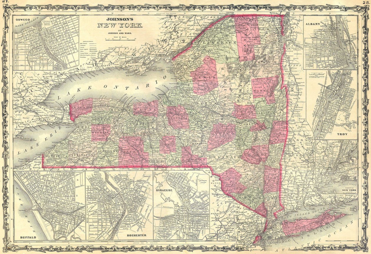 Johnsons Karte des Staates New York von Alvin Jewett Johnson