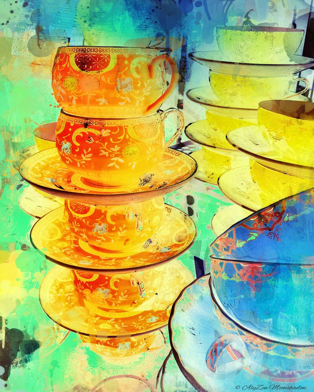 Orange und Gold Stapel, 2014 von AlyZen Moonshadow