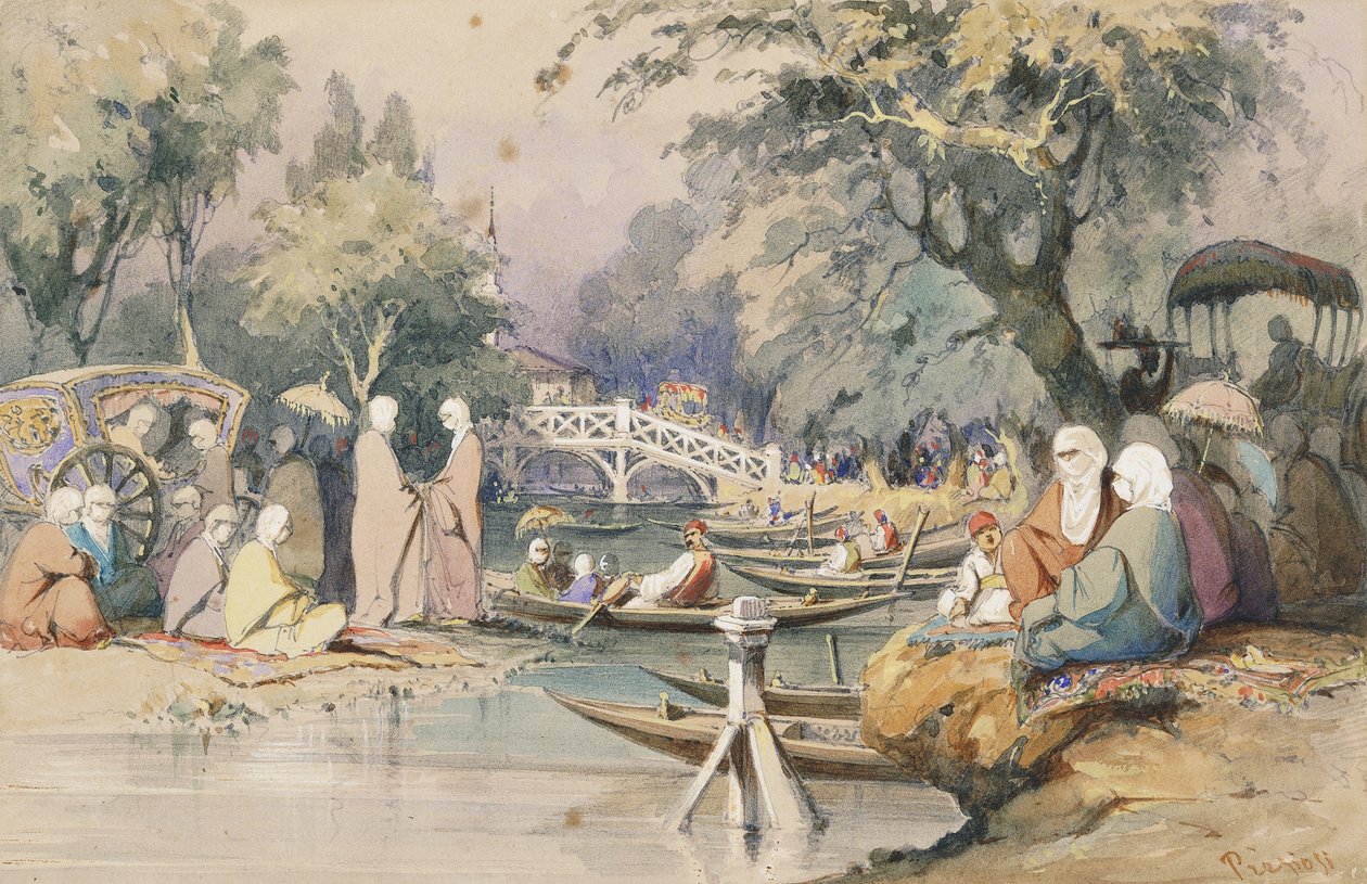 Türken am Tempel der Süßen Wasser, Konstantinopel von Amadeo Preziosi