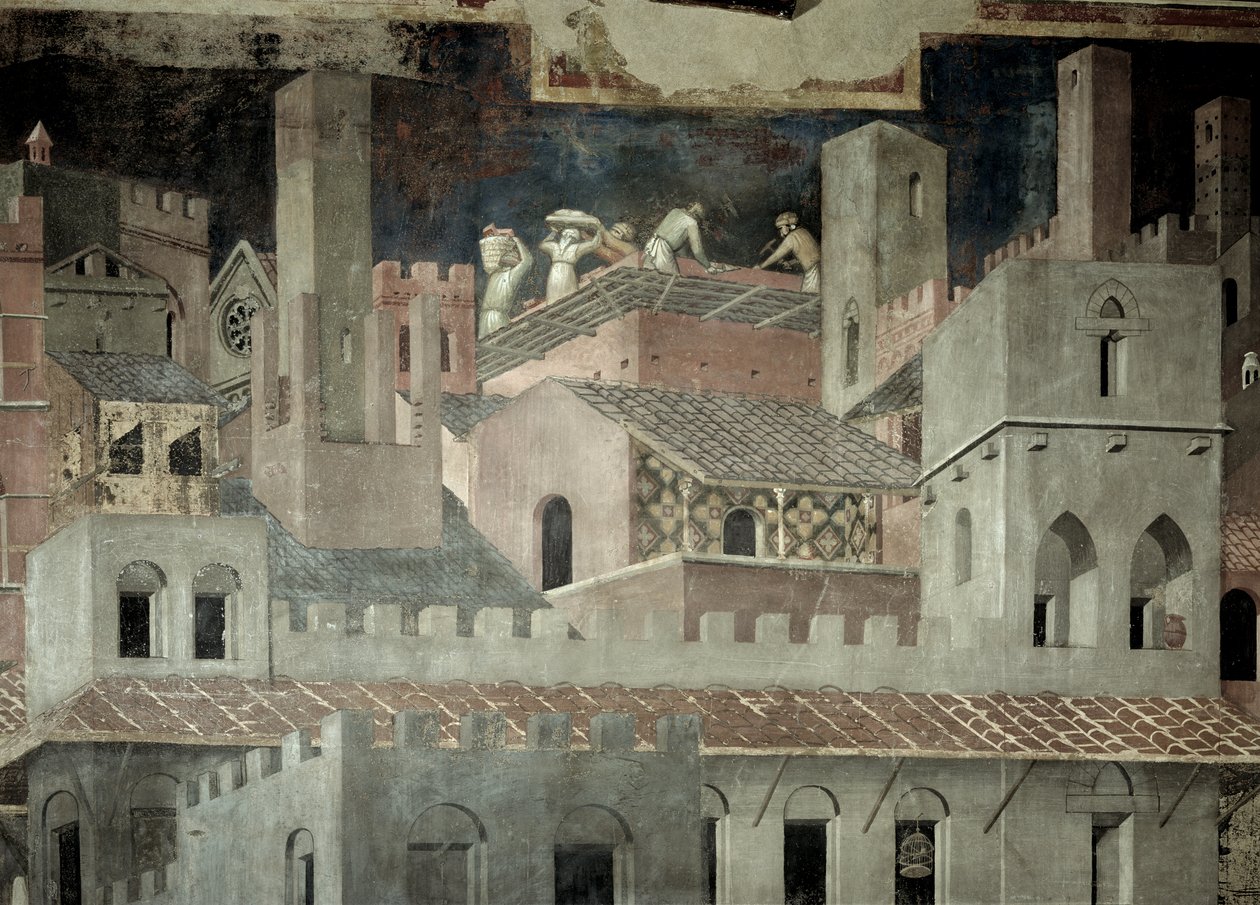 Auswirkungen guter Regierung in der Stadt (Detail) von Ambrogio Lorenzetti