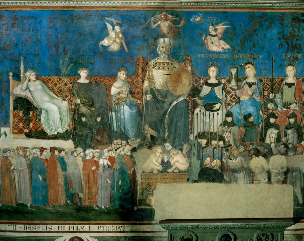 Die Allegorie der guten Regierung, die Tugenden zeigend von Ambrogio Lorenzetti