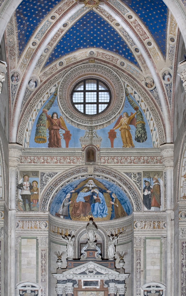Krönung der Jungfrau Maria mit Gott und dem Heiligen Geist zwischen Francesco und Ludovico Sforza von Ambrogio da Fossano