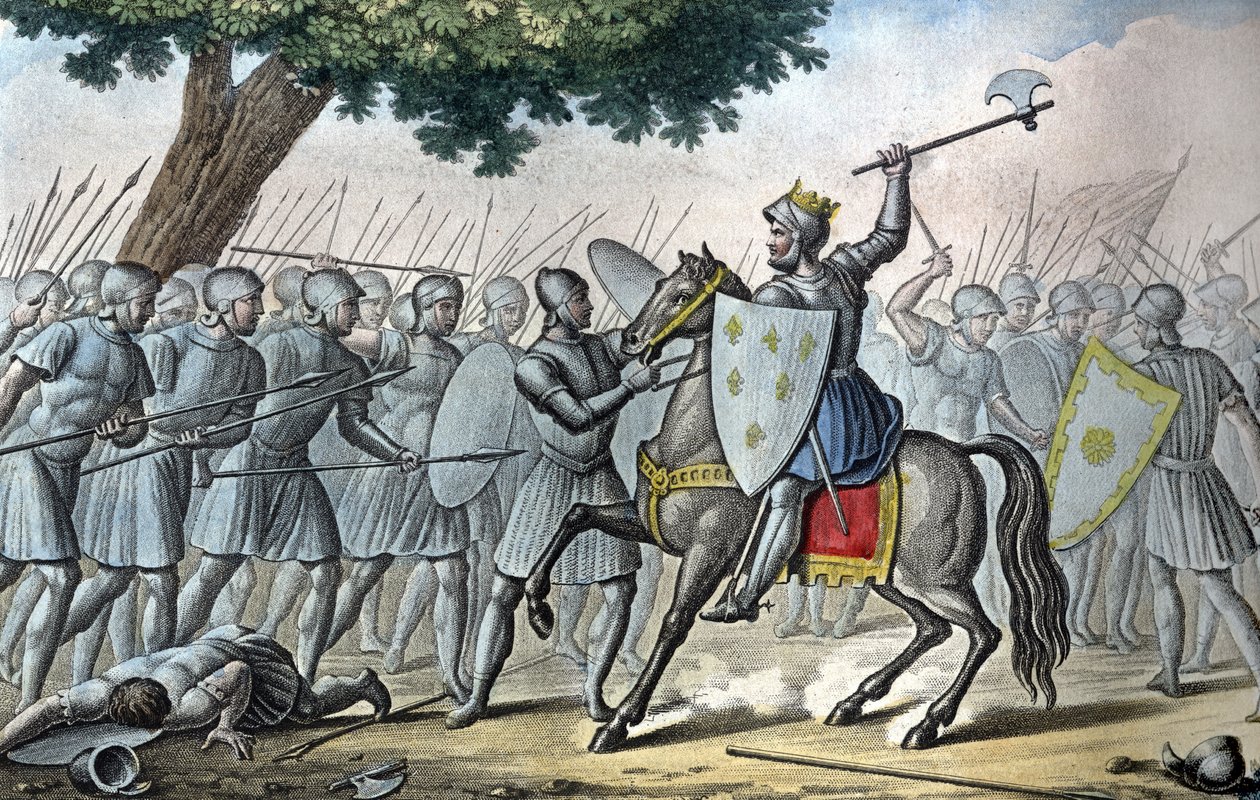 Ludwig VI, bekannt als „der Dicke“ (1081 - 1137), in der Schlacht von Brenneville, versucht 1119, die Normandie von König Heinrich I zu entfernen - Entworfen und graviert von Ambroise Tardieu, 1825 von Ambroise Tardieu
