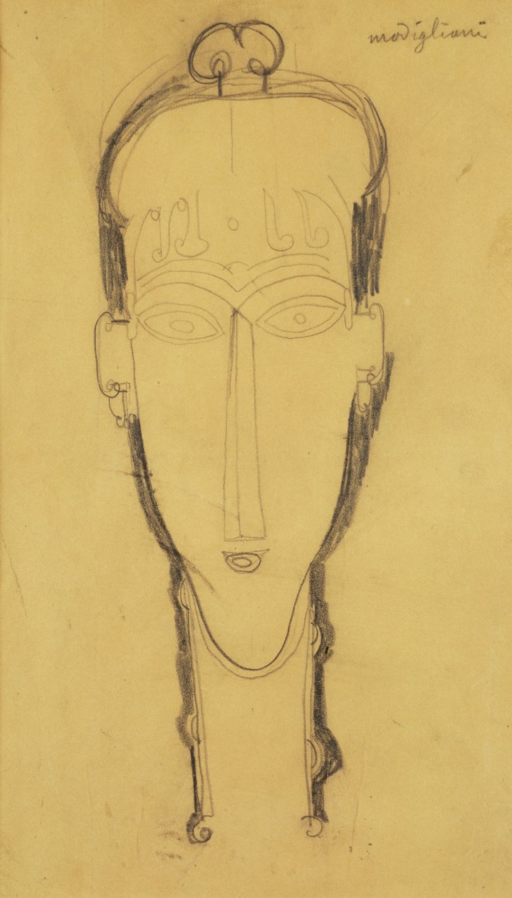 Kopf einer Karyatide in einem Kopfschmuck, 1911 von Amedeo Modigliani