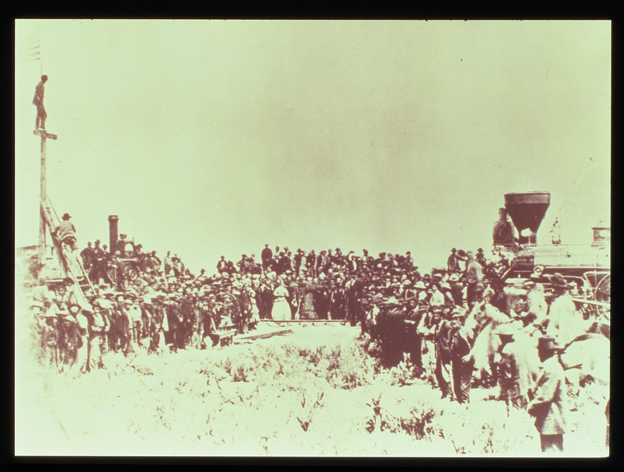 Treffen der Union Pacific und der Central Pacific Railways am Promontory Point, Omaha, 10. Mai 1869 von American Photographer