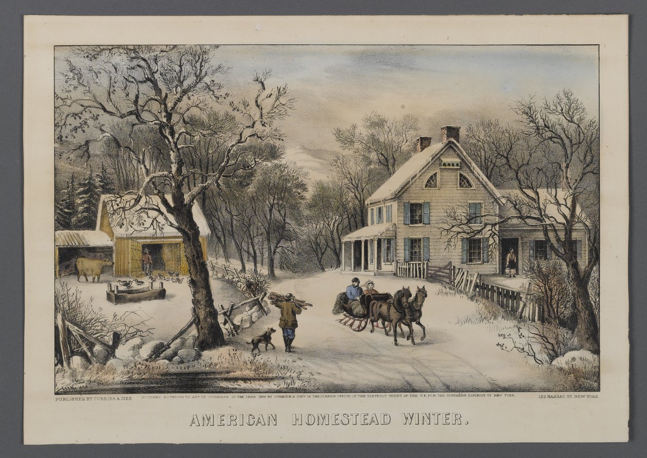 Amerikanisches Heim im Winter, veröffentlicht von Currier & Ives, New York, 1868-69 von American School
