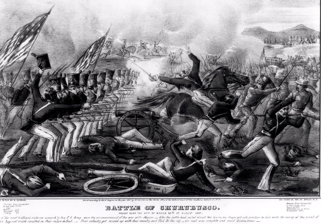 Schlacht von Churubusco, gekämpft in der Nähe der Stadt Mexiko, 20. August 1847, graviert und veröffentlicht von Nathanial Currier (1813-88) 1847 von American School