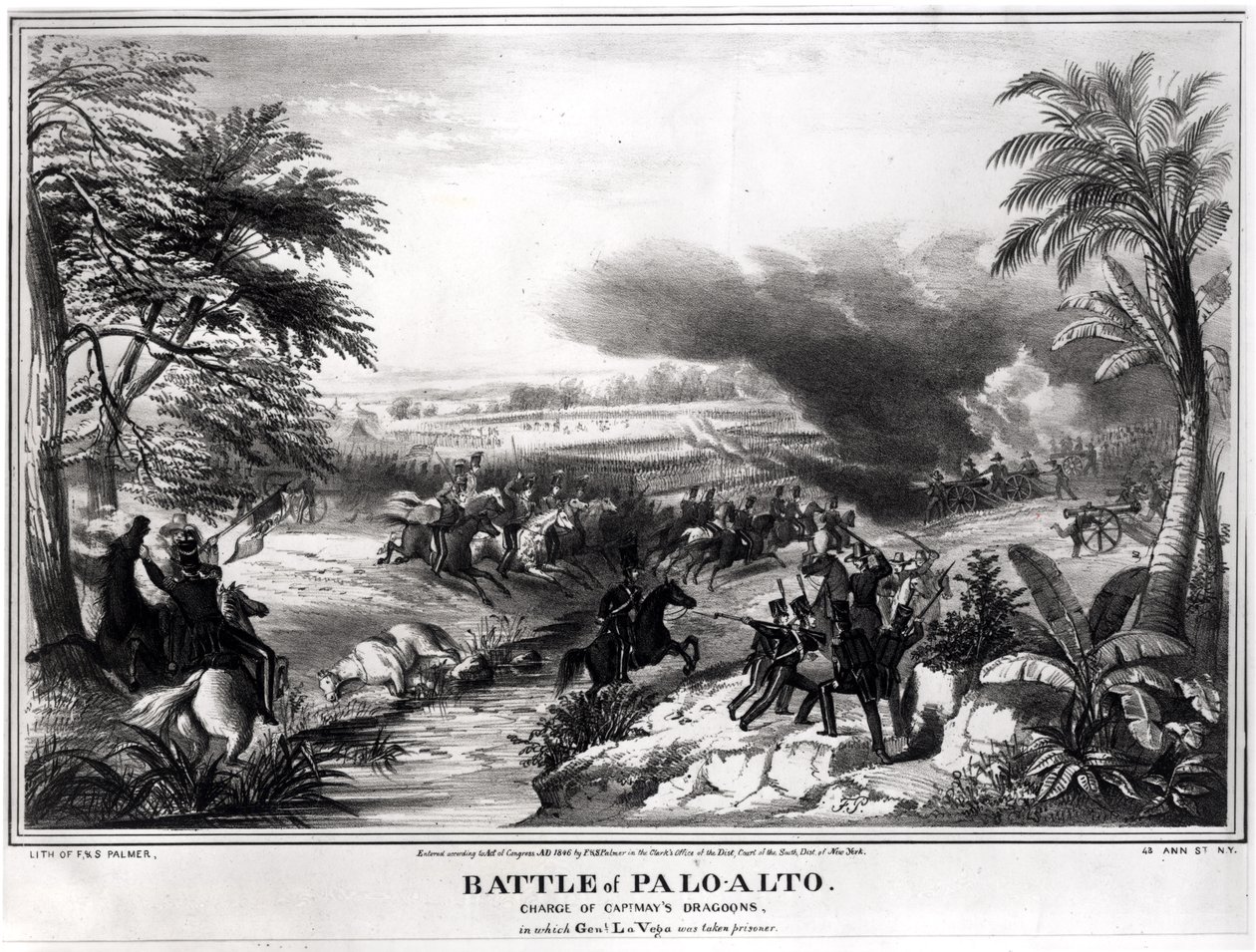 Schlacht von Palo Alto. Angriff der Dragoner von Captain May, bei dem General La Vega gefangen genommen wurde, 8. Mai 1846 von American School