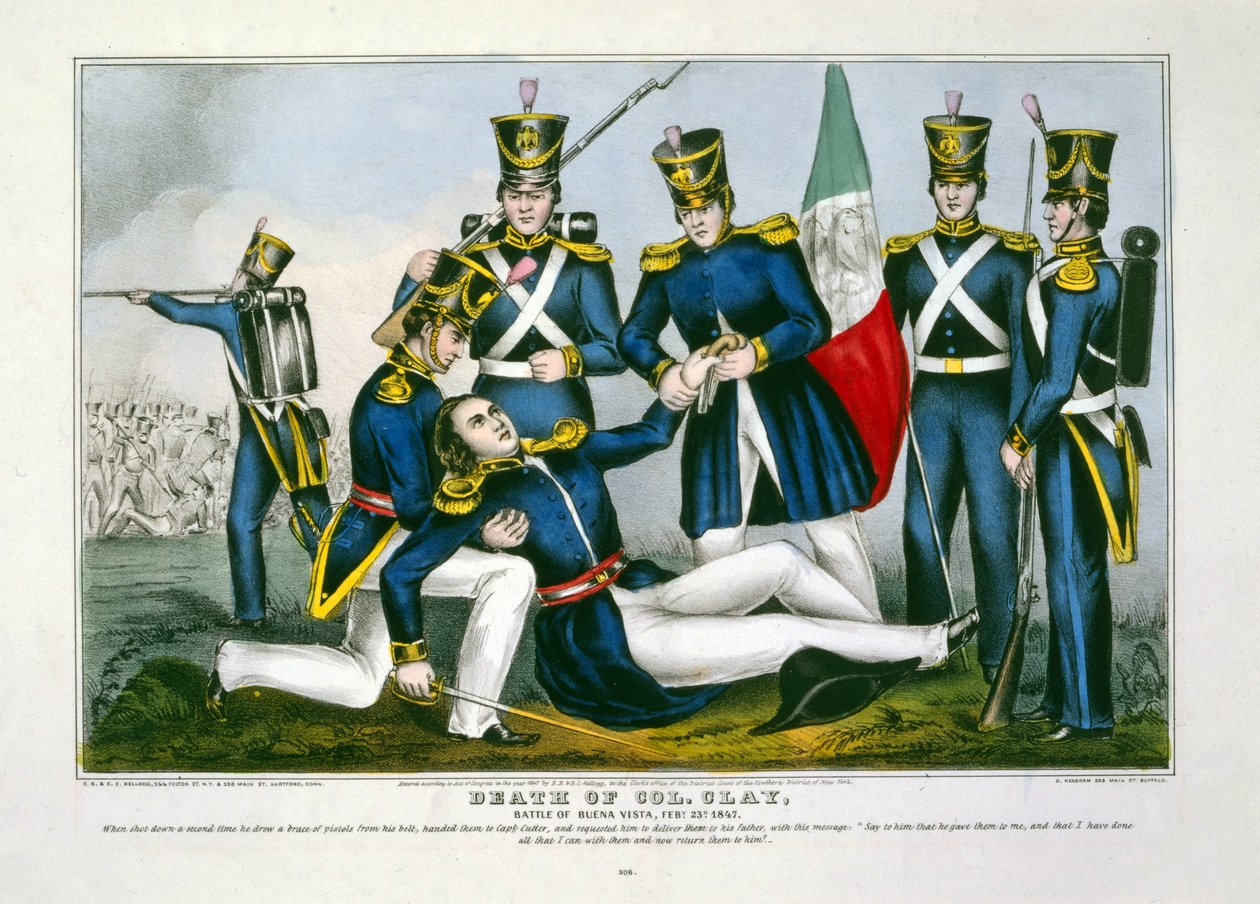 Tod von Col. Clay, Schlacht von Buena Vista, 23. Februar 1847, veröffentlicht 1847 von American School