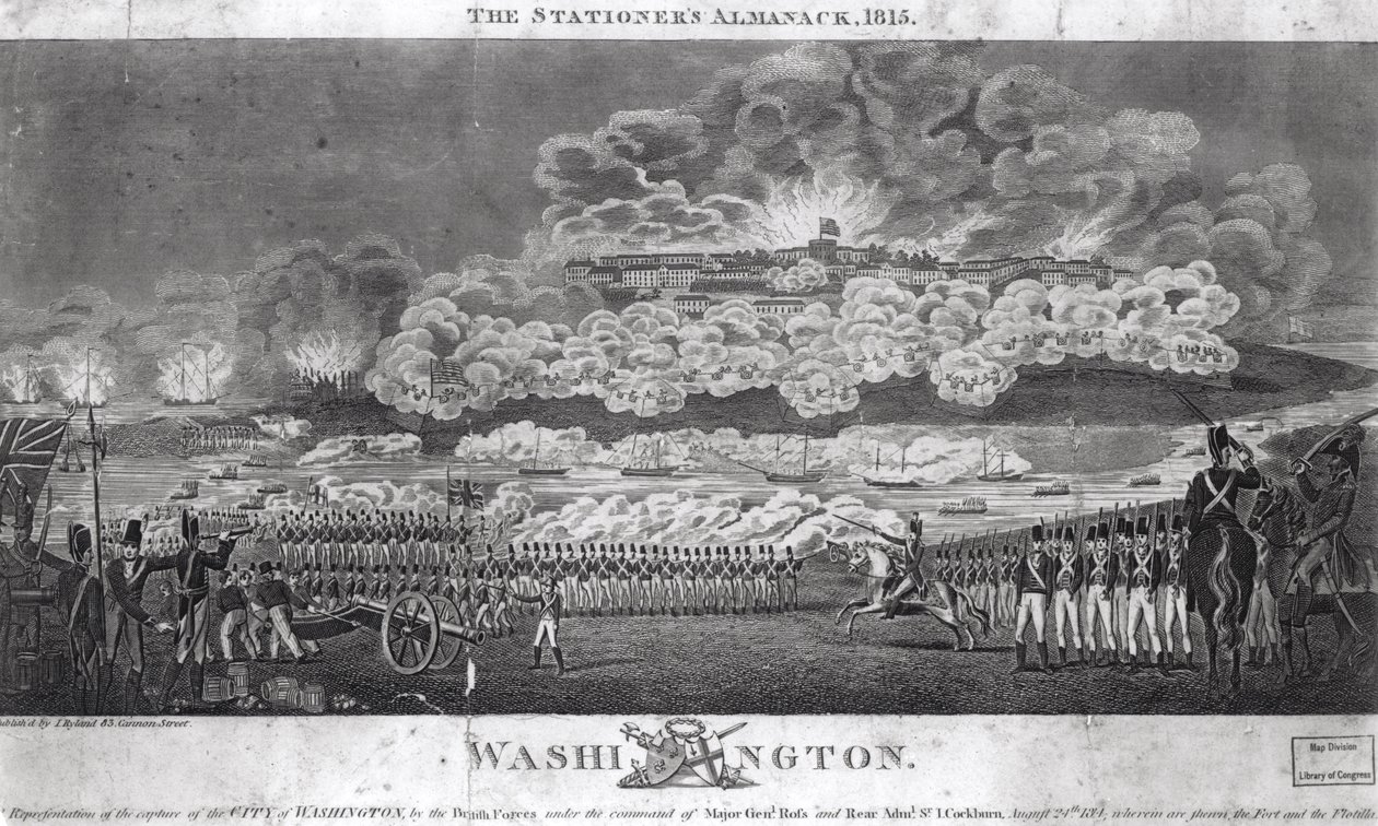 Darstellung der Eroberung der Stadt Washington durch die britischen Streitkräfte, 24. August 1814, aus 