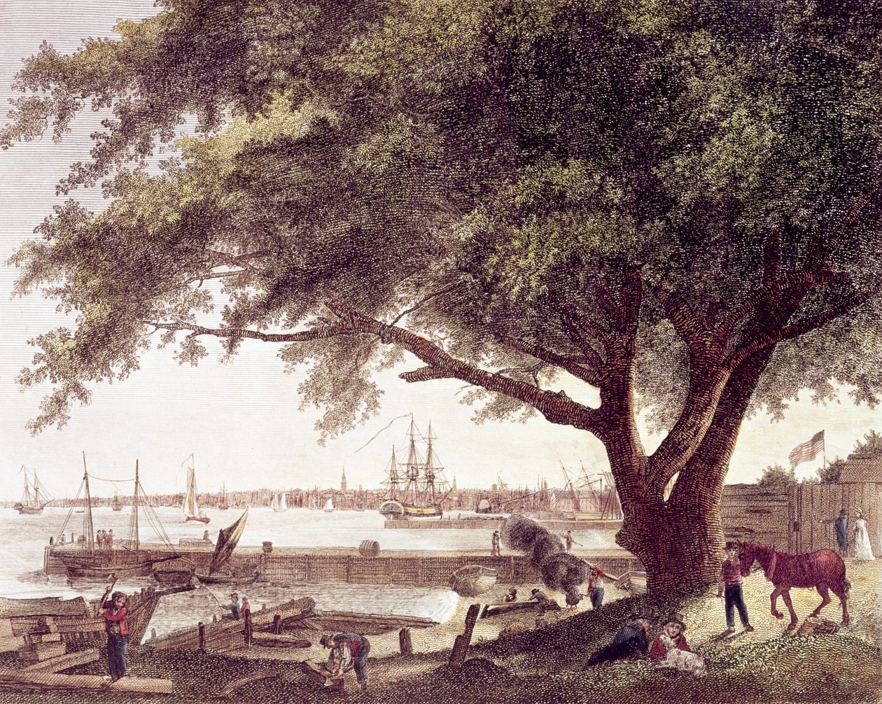 Die Stadt und der Hafen von Philadelphia am Delaware River, von Kensington, 1800 von American School