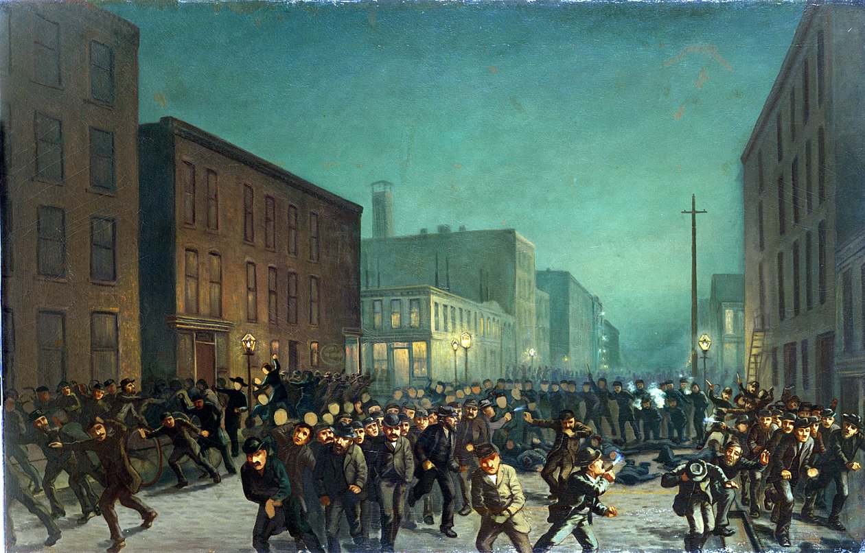 Die Haymarket-Unruhen, Chicago, 1. Mai 1866, ca. 1886 von American School