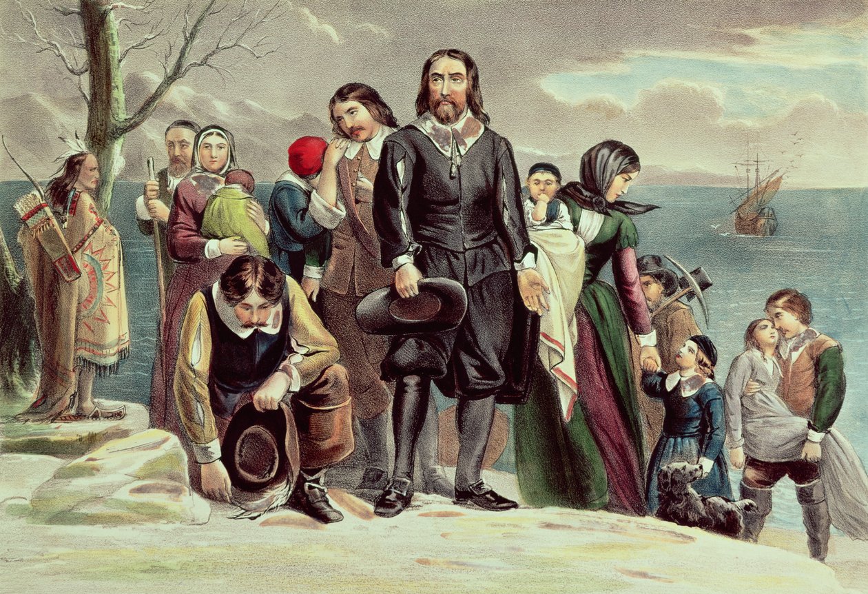 Die Landung der Pilger in Plymouth, Massachusetts, 22. Dezember 1620, veröffentlicht von Currier und Ives von American School