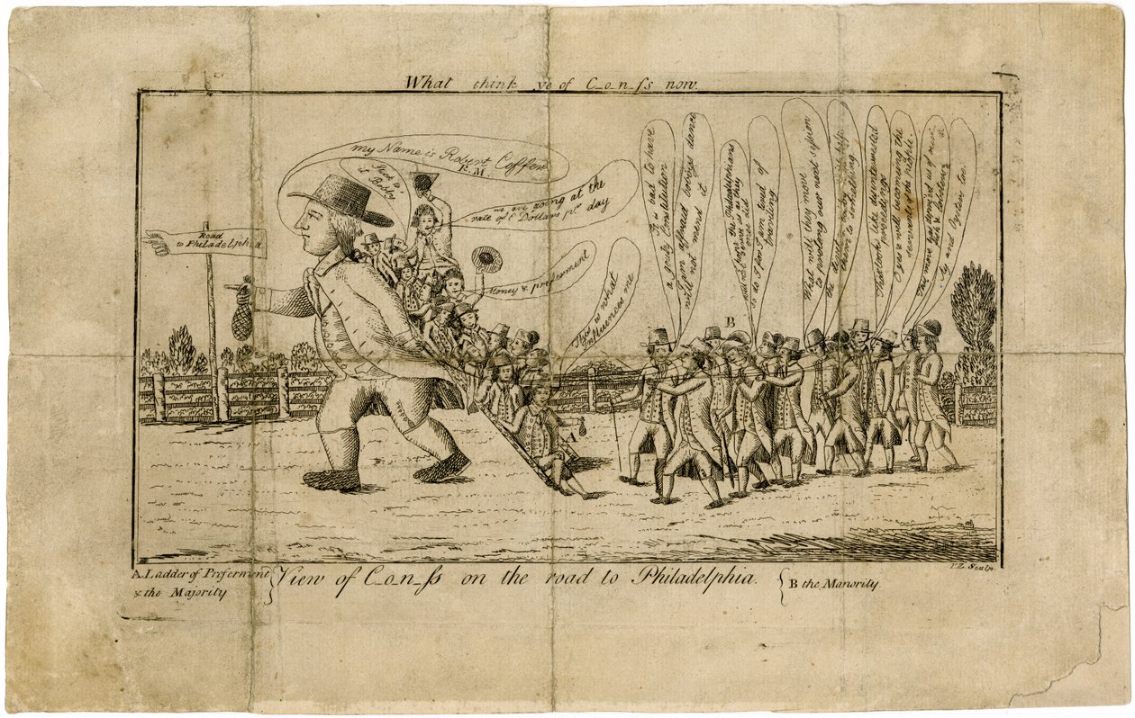 Was haltet ihr jetzt vom Kongress? Ansicht des Kongresses auf dem Weg nach Philadelphia A. Leiter des Aufstiegs & die Mehrheit--B. die Minderheit, 1790 von American School