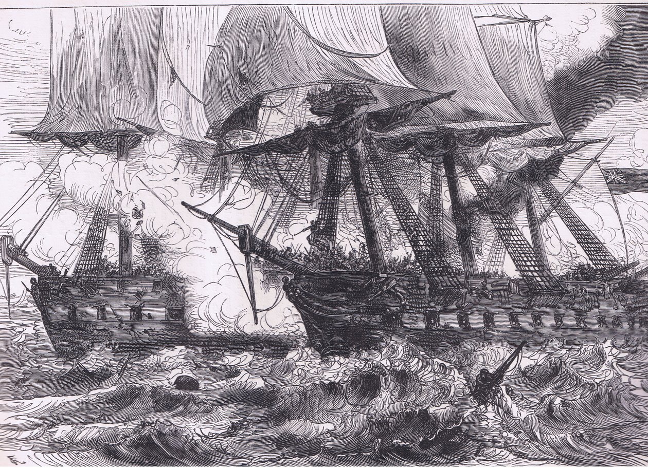 Kampf zwischen der Chesapeake und der Shannon, Illustration aus Cassells Geschichte der Vereinigten Staaten, veröffentlicht von Cassell, Petter & Galpin, um 1900 (Lithographie) von American English school