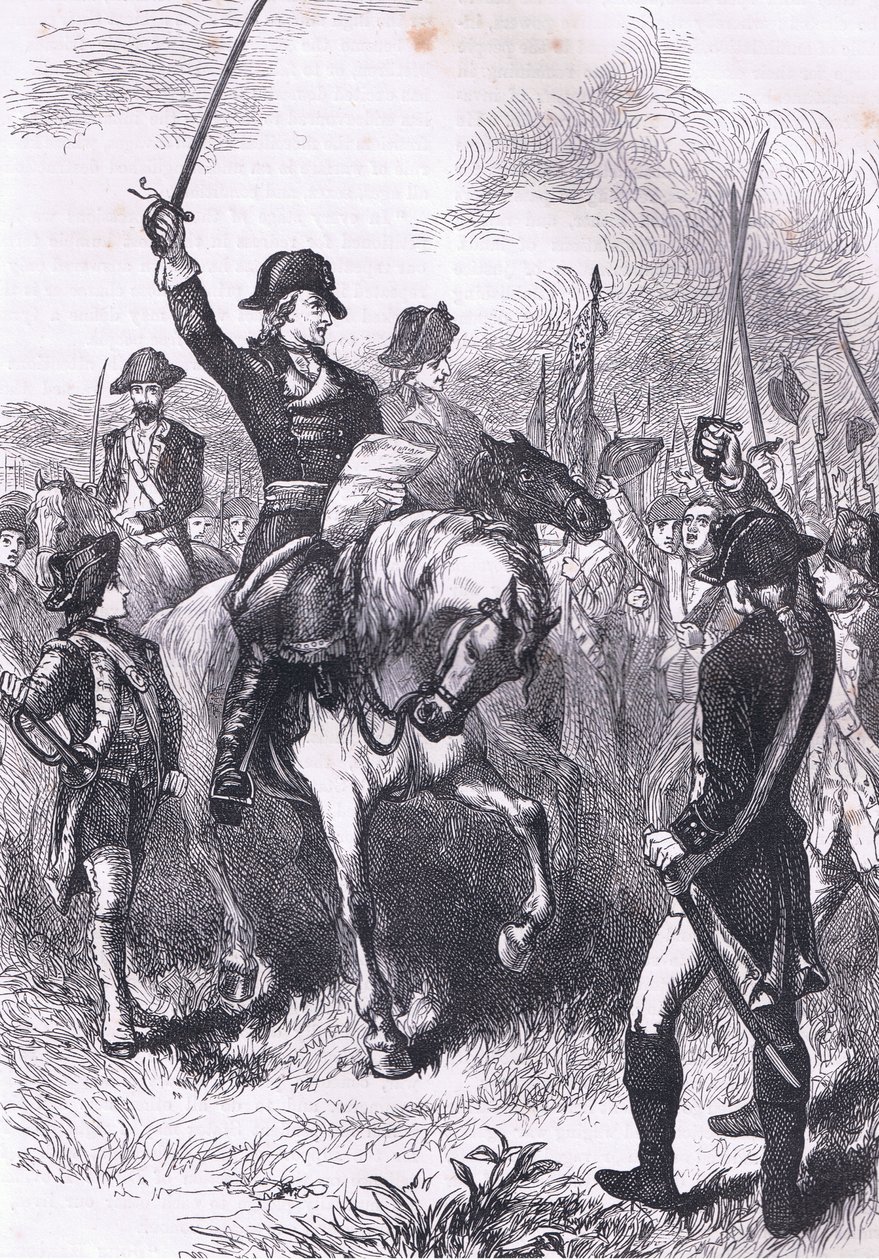 Die Verlesung der Unabhängigkeitserklärung an die Armee (Illustration aus Cassells Geschichte der Vereinigten Staaten) von American English school