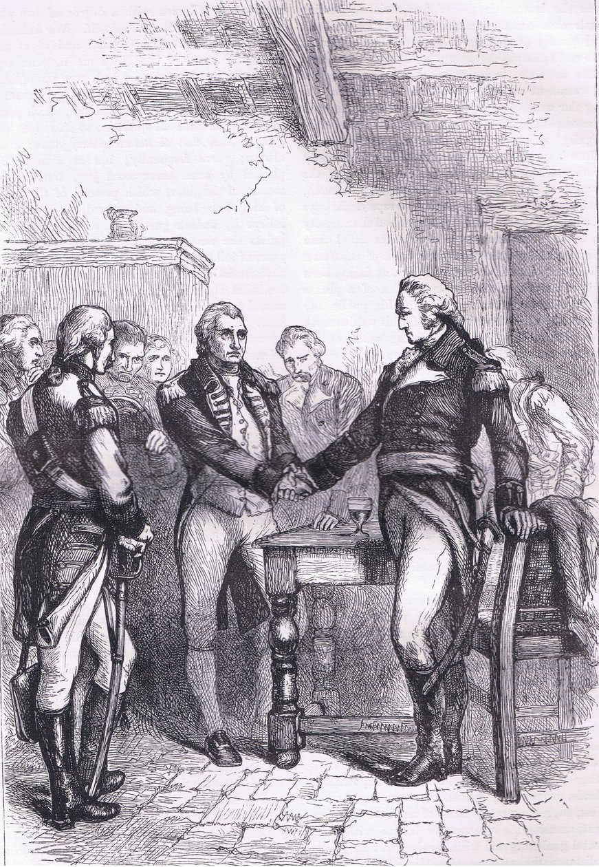 Washington verabschiedet sich von seinen alten Kameraden, Illustration aus Cassells Geschichte der Vereinigten Staaten, veröffentlicht von Cassell, Petter & Galpin, ca. 1900 von American English school