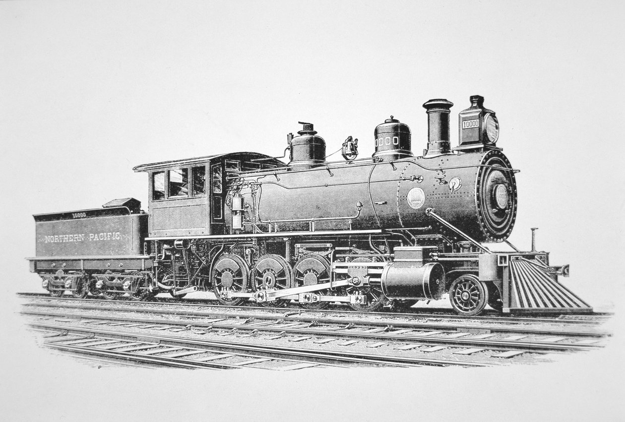 Eine 2-8-0 Konsolidierungslokomotive, gebaut von Baldwin im Juni 1889 für die Northern Pacific Railway von American School