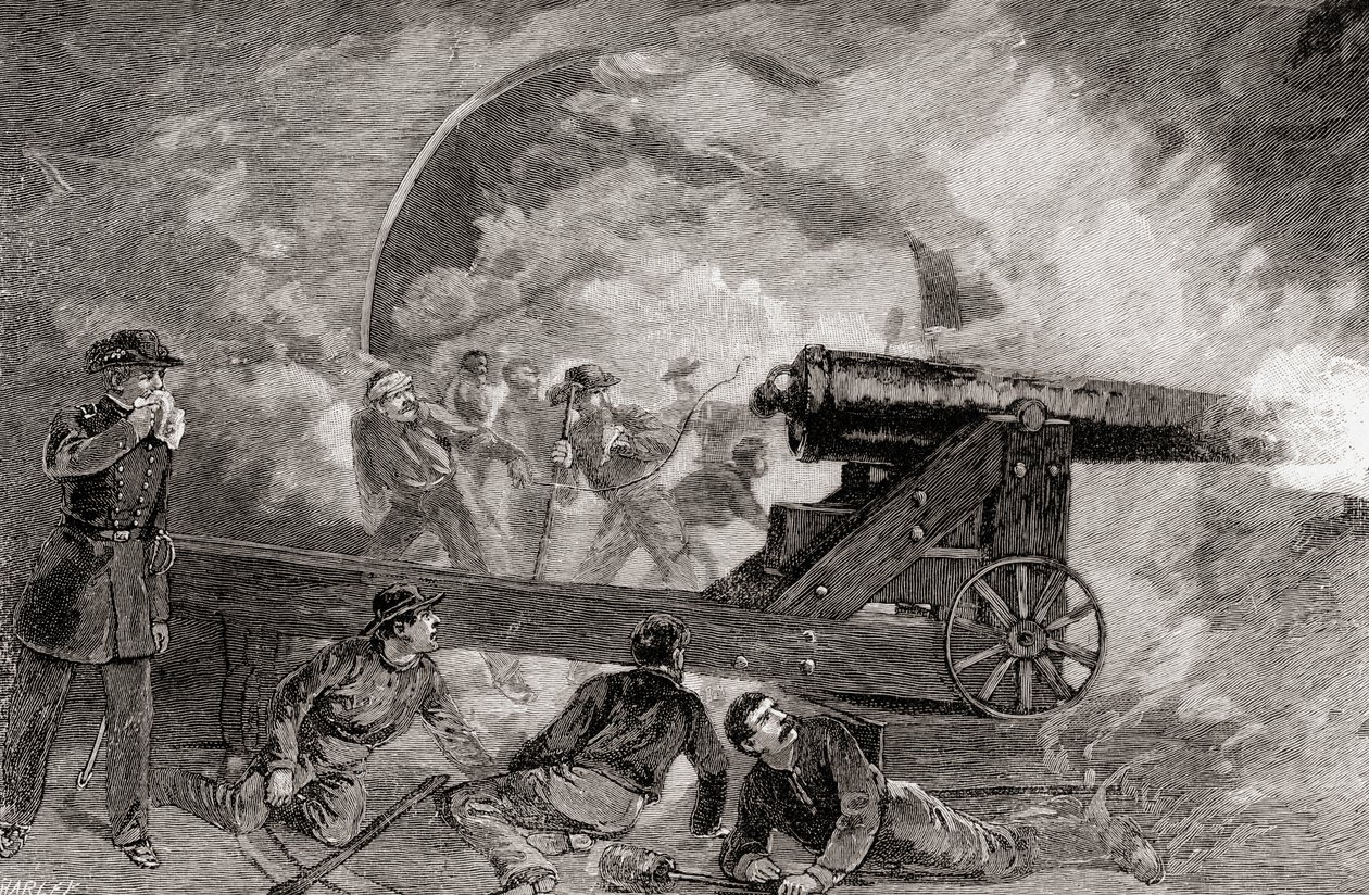Eine Kasematte während der Bombardierung in der Schlacht von Fort Sumter, 12. April von American School