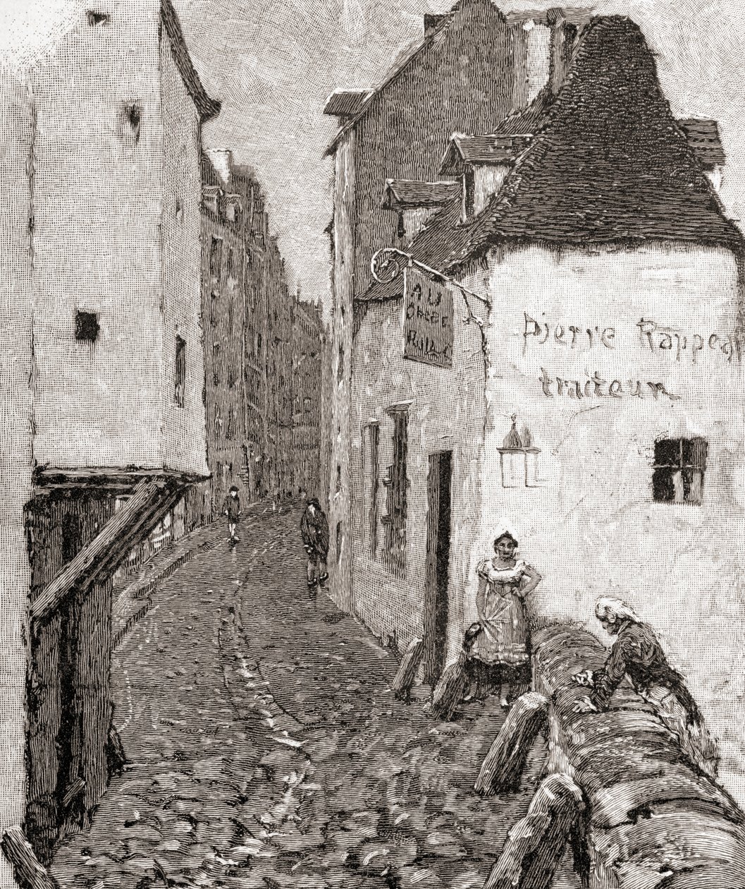 Eine Straße im alten Paris im 19. Jahrhundert, aus 