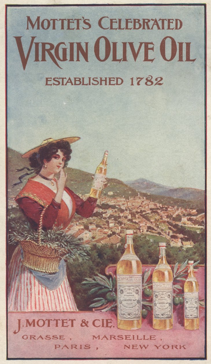 Werbung für Mottets Celebrated Virgin Olive Oil, ca. 1900 von American School