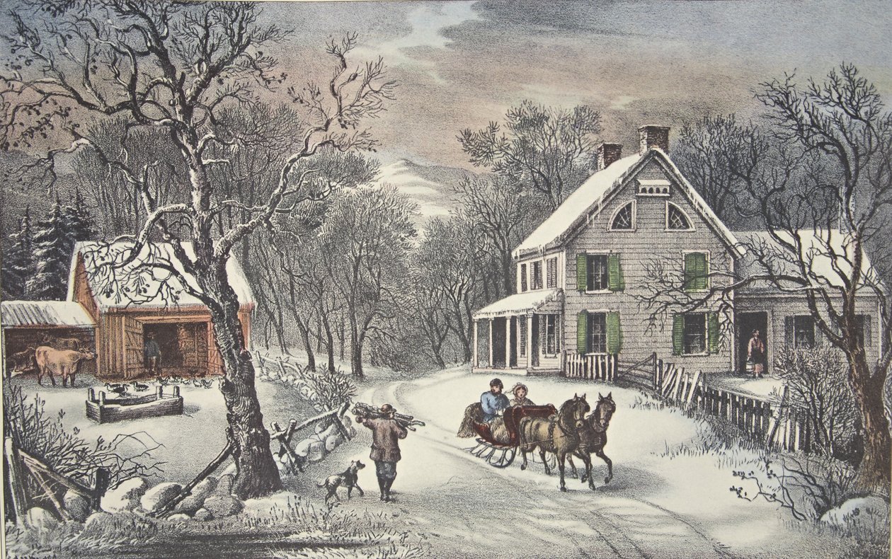 Amerikanische Heimstätte - Winter, veröffentlicht 1868, Currier & Ives von American School