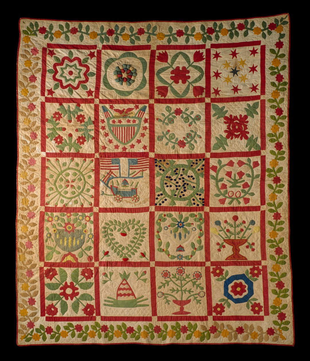 Applikations-Album-Quilt, L & M, 1860 von American School