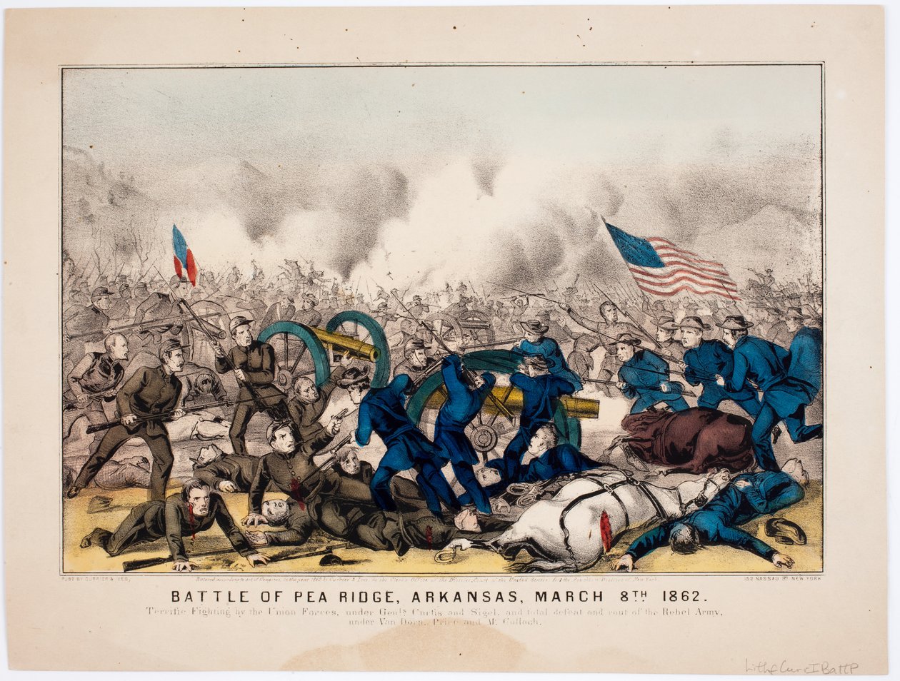 Schlacht von Pea Ridge, Arkansas, 8. März 1862, veröffentlicht von Currier & Ives, 1862 von American School