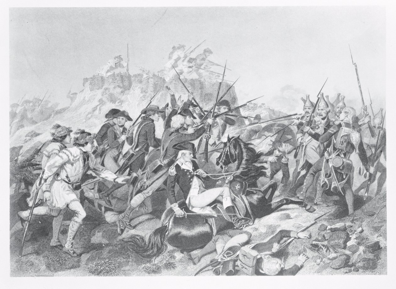 Schlacht von Saratoga - General Arnold verwundet beim Angriff auf das hessische Redoubt, 17. Oktober 1777 von American School
