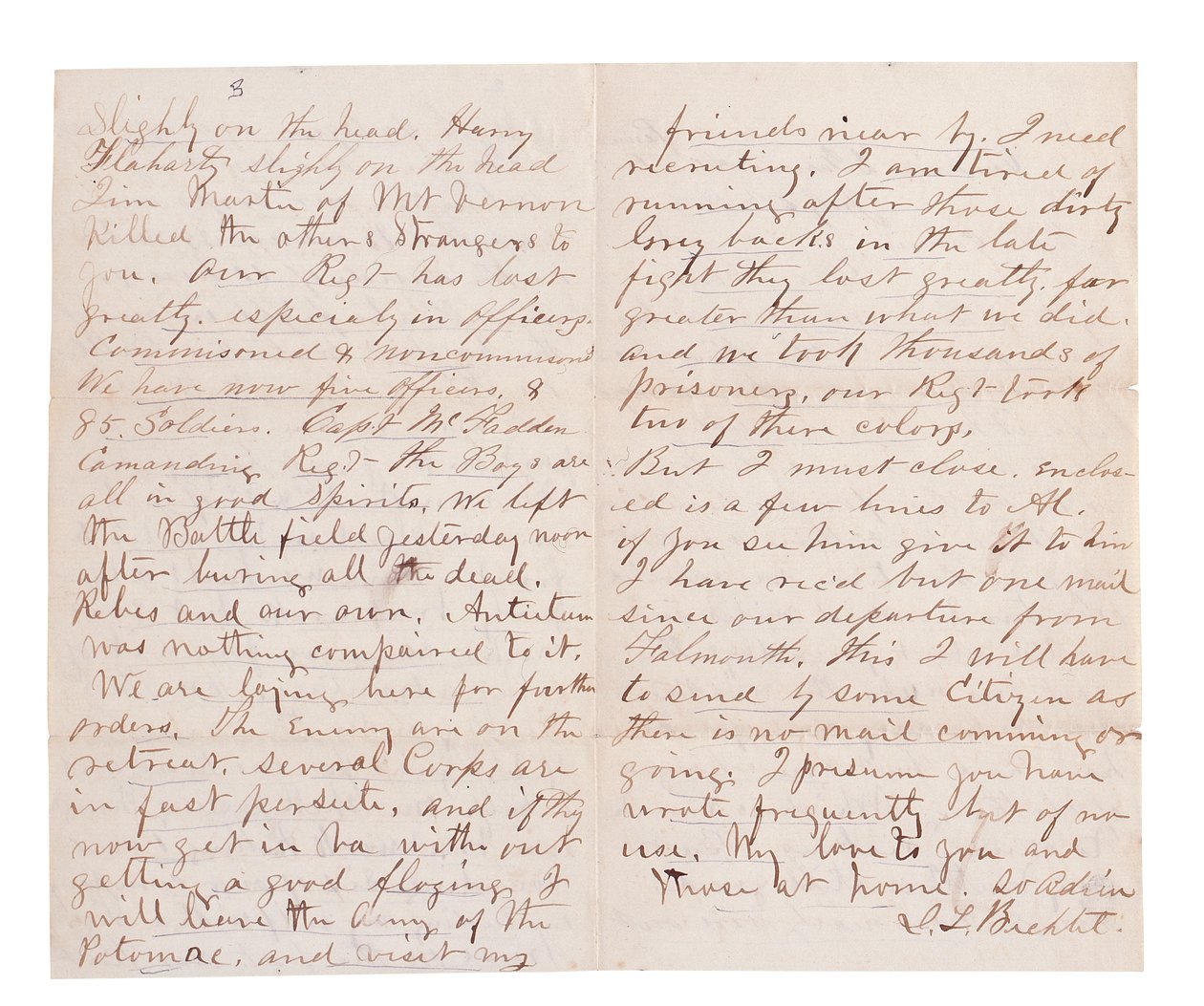Schlachtbericht von G. L. Brehct von American School