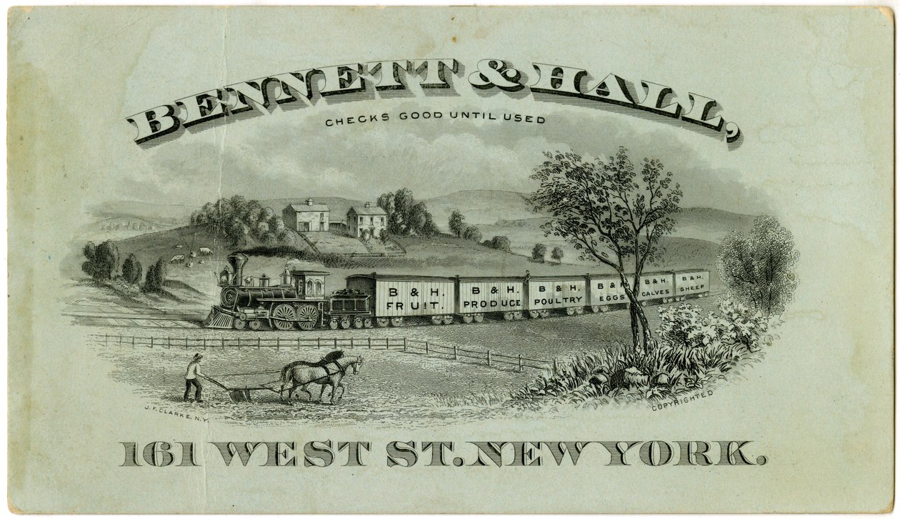 Bennett & Hall Handelskarte, recto, 1882 von American School
