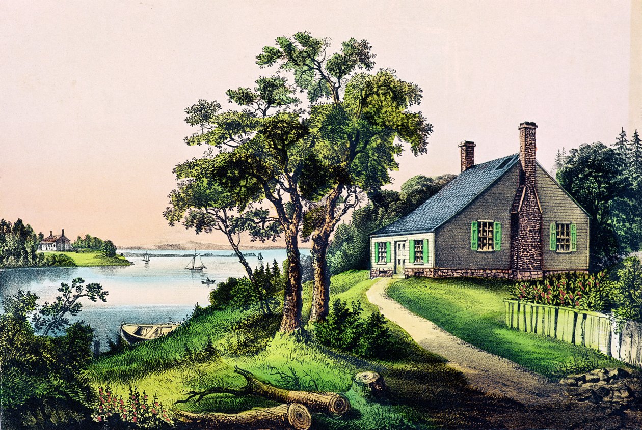 Geburtsort von George Washington in Bridges Creek, Westmoreland County, Virginia, 22. Februar 1732, veröffentlicht von Currier und Ives von American School