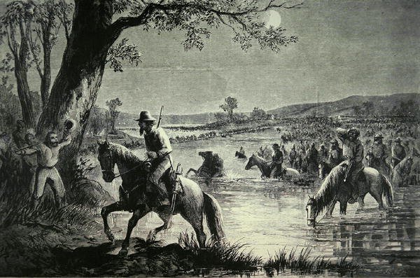 Konföderierten-Armee überquert Furten des Potomac River während der Invasion von Maryland im Jahr 1862 von American School