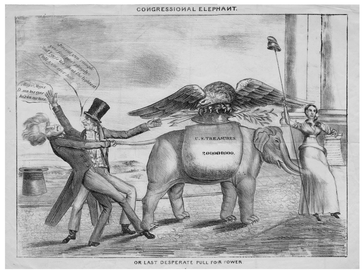 Kongress-Elefant, oder, Letzter verzweifelter Machtkampf, ca. 1832 von American School