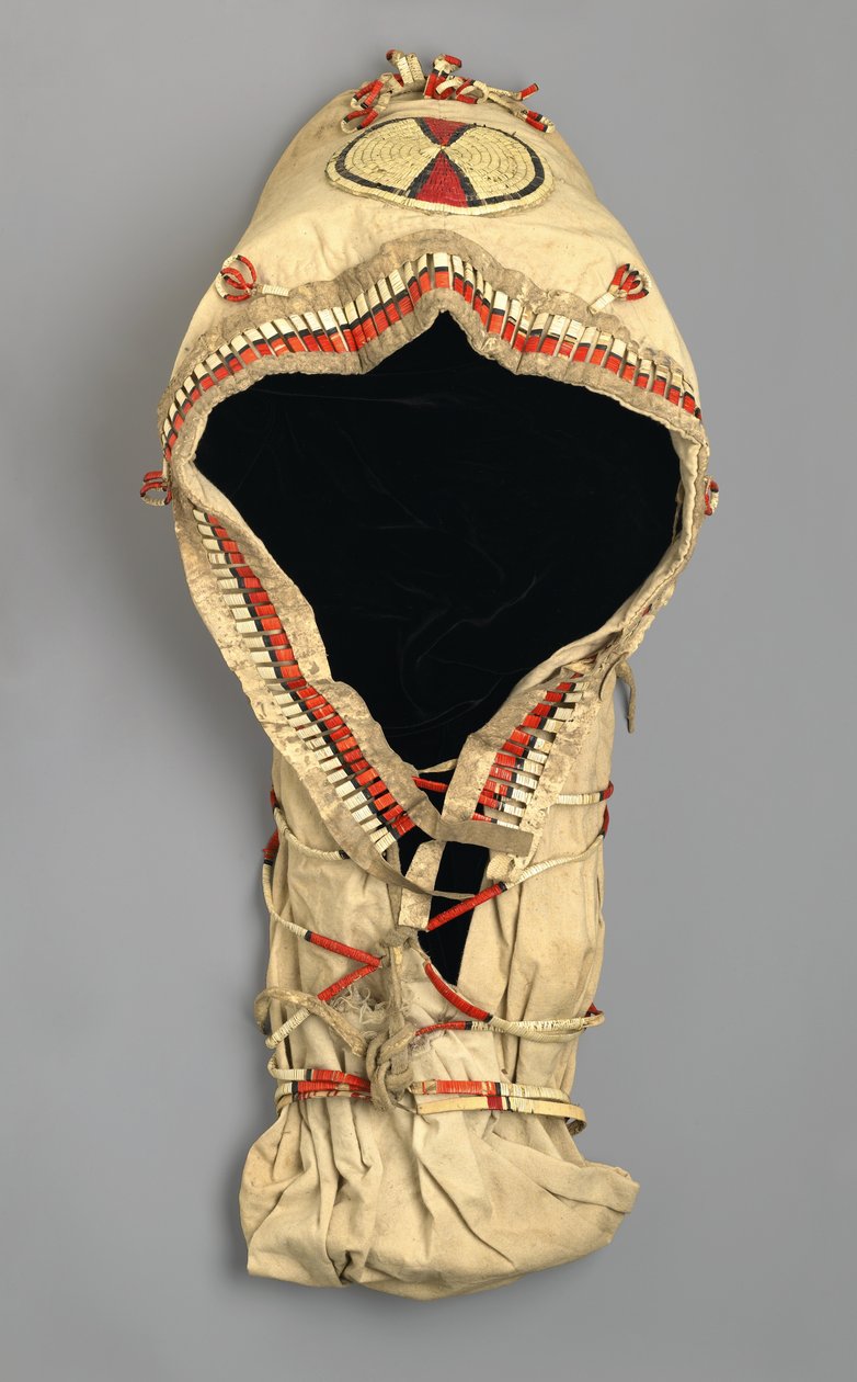 Wiegenbrett mit Stachelschweinborstenarbeit, hergestellt von den Arapaho, ca. 1870er Jahre von American School