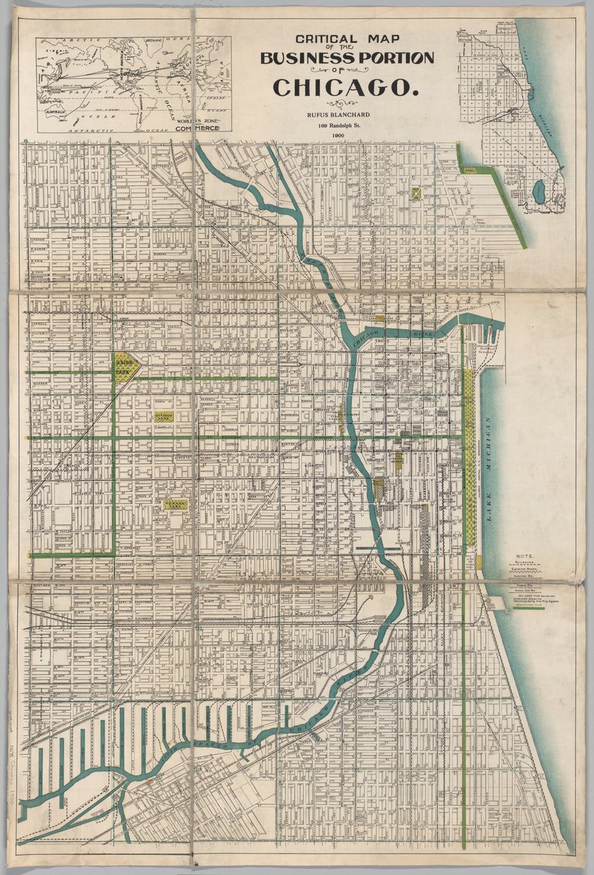 Kritische Karte des Geschäftsviertels von Chicago von American School