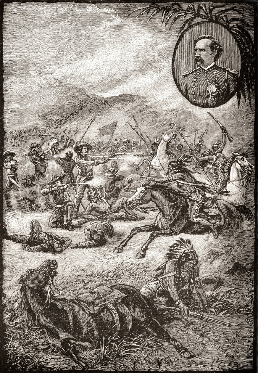 Tod von General George Armstrong Custer und Soldaten der 7. Kavallerie in der Schlacht am Little Big Horn, 25. Juni 1876 von American School