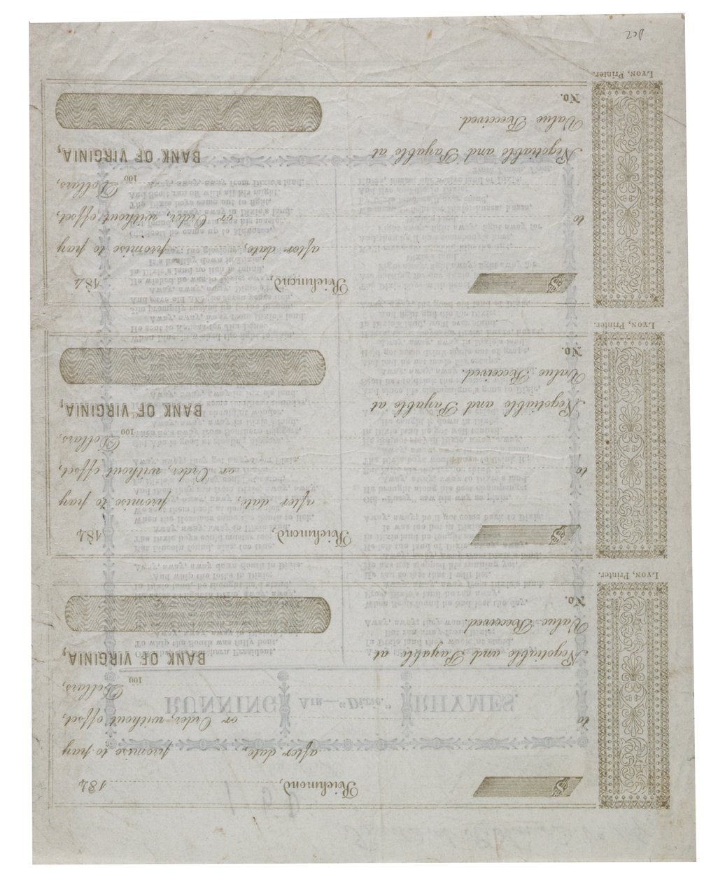 Dixie, gedruckt auf der Rückseite eines Schecks, 1861 von American School