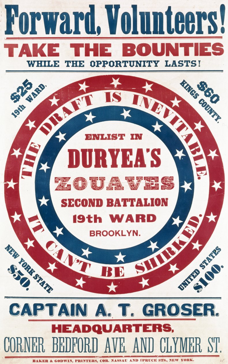 Melden Sie sich bei Duryeas Zouaven, Zweites Bataillon, 19. Bezirk, Brooklyn, ca. 1861 von American School