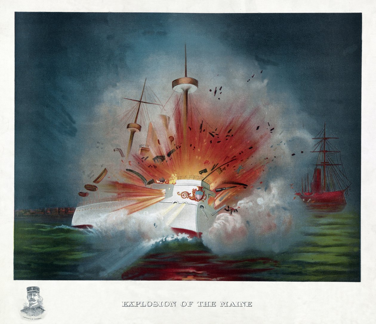 Explosion der Maine, 1898 (Farblithografie) von American School