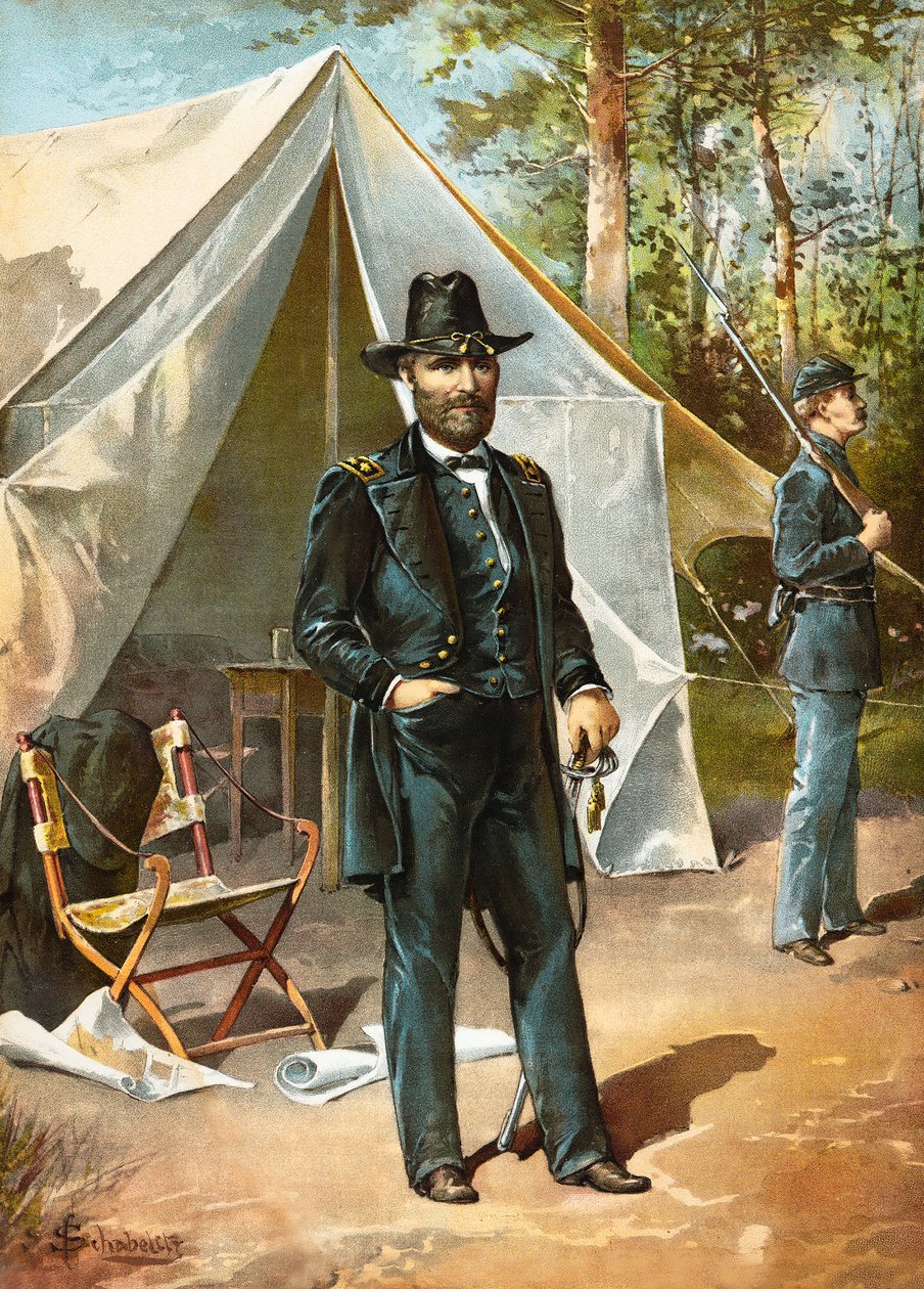 General Ulysses S. Grant vor seinem Zelt während des amerikanischen Bürgerkriegs, veröffentlicht 1892 von American School