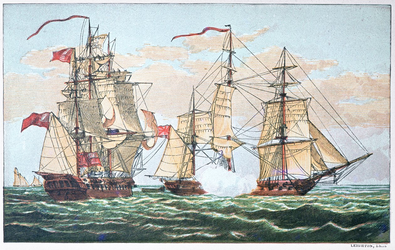 HMS Shannon gegen die amerikanische Chesapeake im Jahr 1813 während des Krieges von 1812 von American School