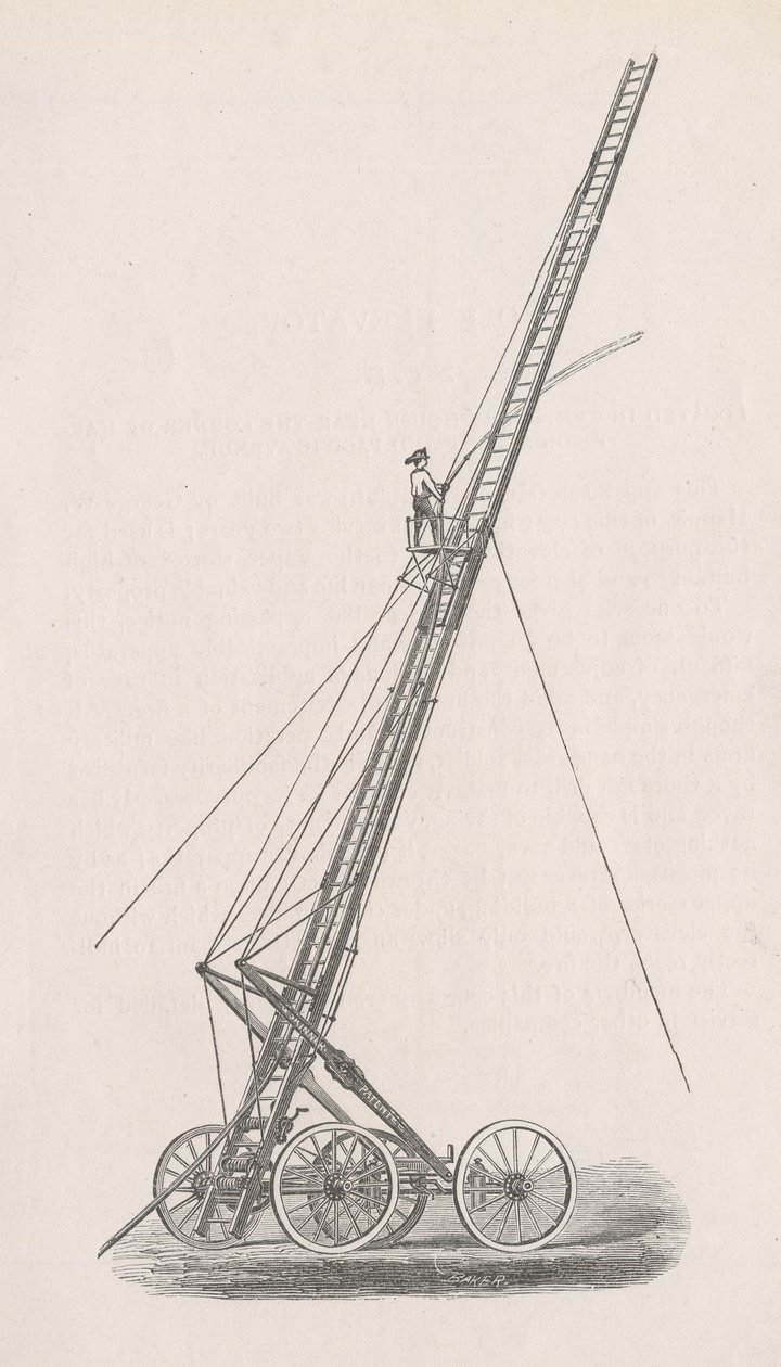 Illustration des Schlauchaufzugs und Wagens Nr. 1 aus dem Bericht des Polizeivorstands der Feuerwehr an den Stadtrat von Chicago, S. 70., 1872 von American School