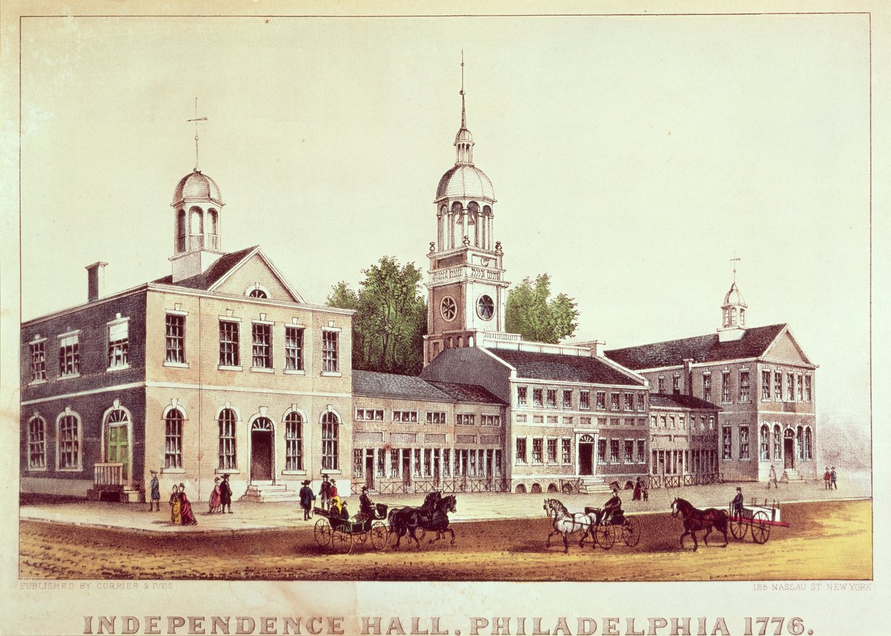 Independence Hall, Philadelphia, 1776, veröffentlicht von Nathaniel Currier (1813-88) und James Merritt Ives (1824-95) von American School