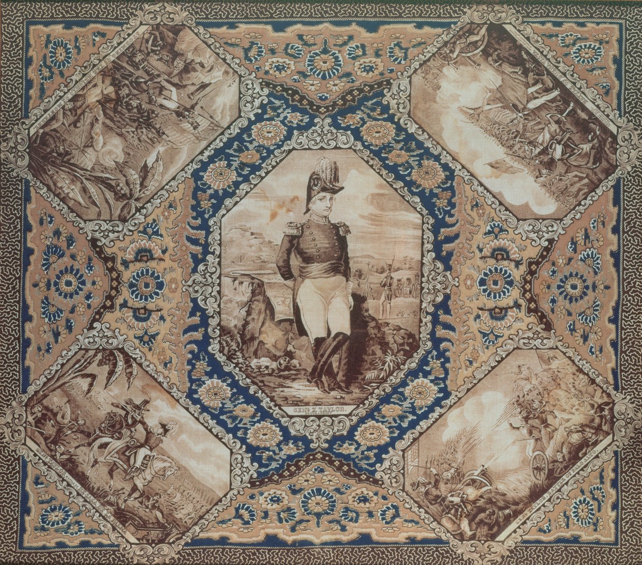 Taschentuch mit Porträt von Zachary Taylor und Schlachten des Mexikanischen Krieges (1846-8), 1848 von American School