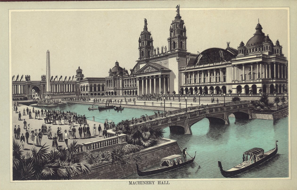 Maschinenhalle auf der Weltausstellung in Chicago, aus einem Ausstellungskatalog von American School