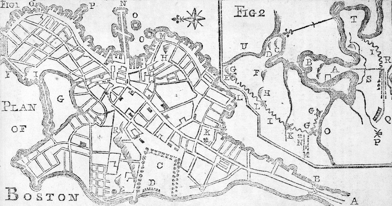 Karte von Boston, gedruckt in Bickerstaffs Albany Almanack, 1776 von American School