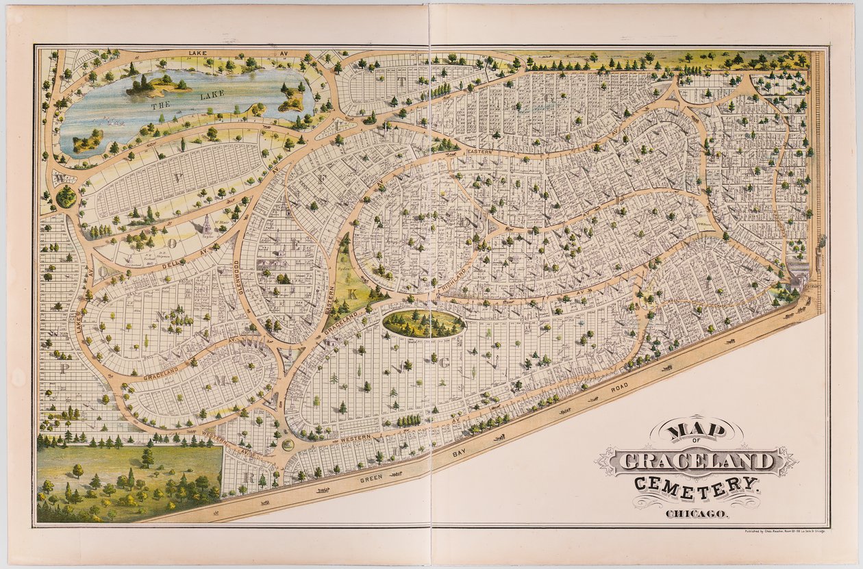 Karte des Graceland-Friedhofs, ca. 1875 von American School