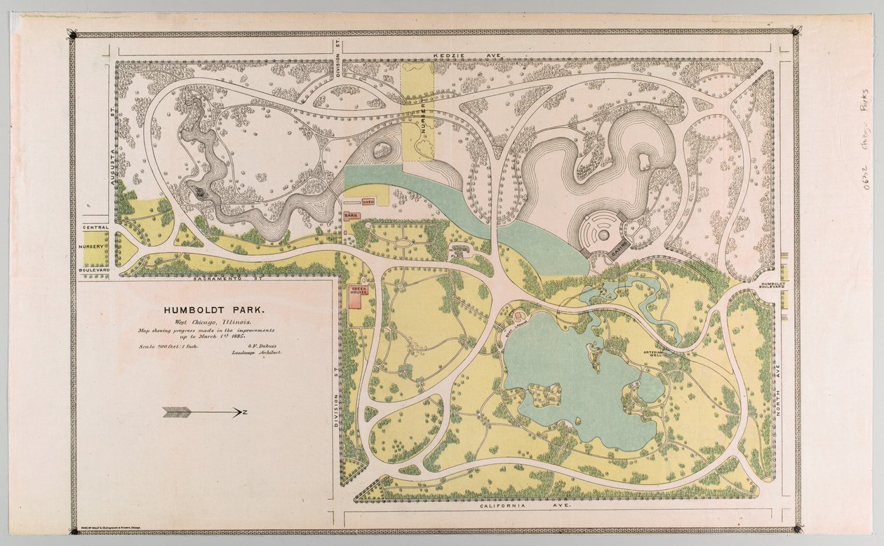 Karte des Humboldt Parks mit Parkverbesserungen, Chicago, Illinois von American School