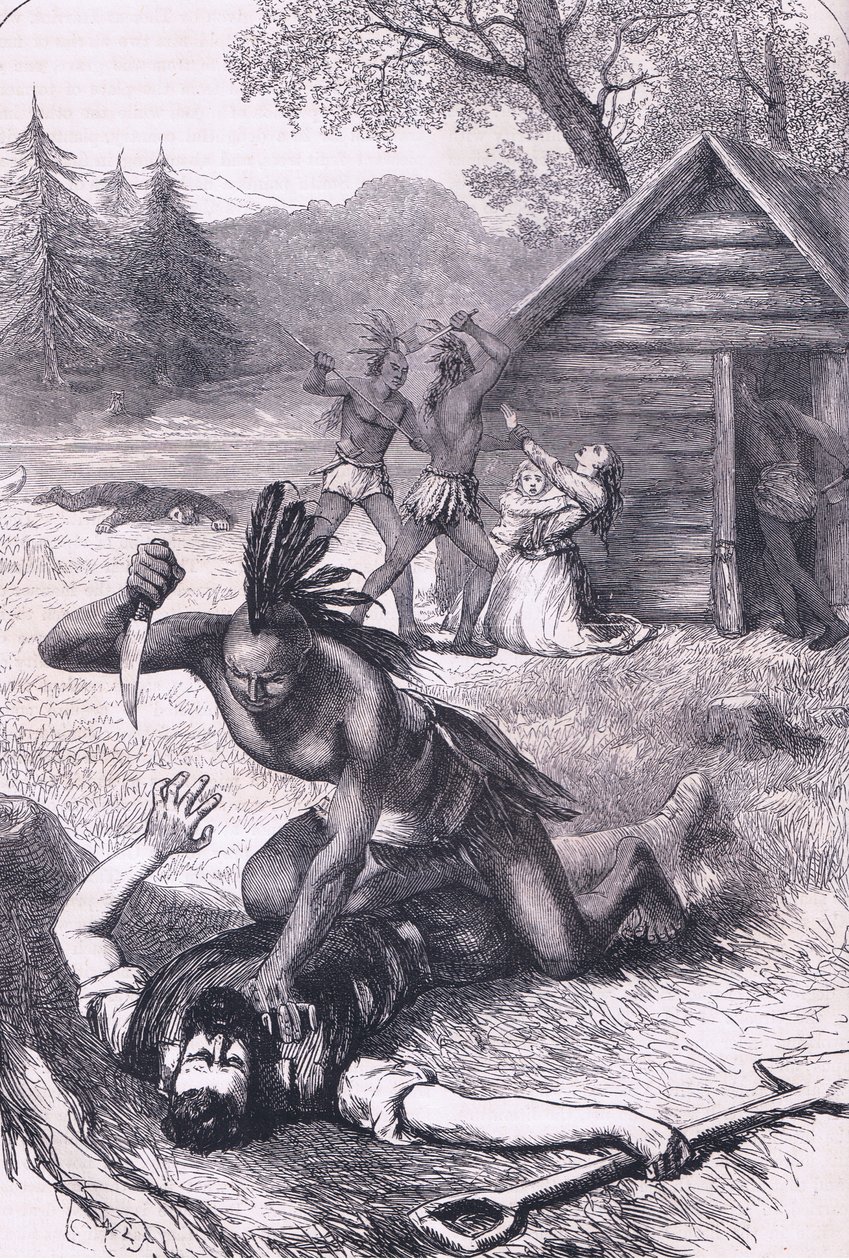 Massaker an den Siedlern, Illustration aus Cassells Geschichte der Vereinigten Staaten, veröffentlicht von Petter & Galpin ca. 1890 von American School